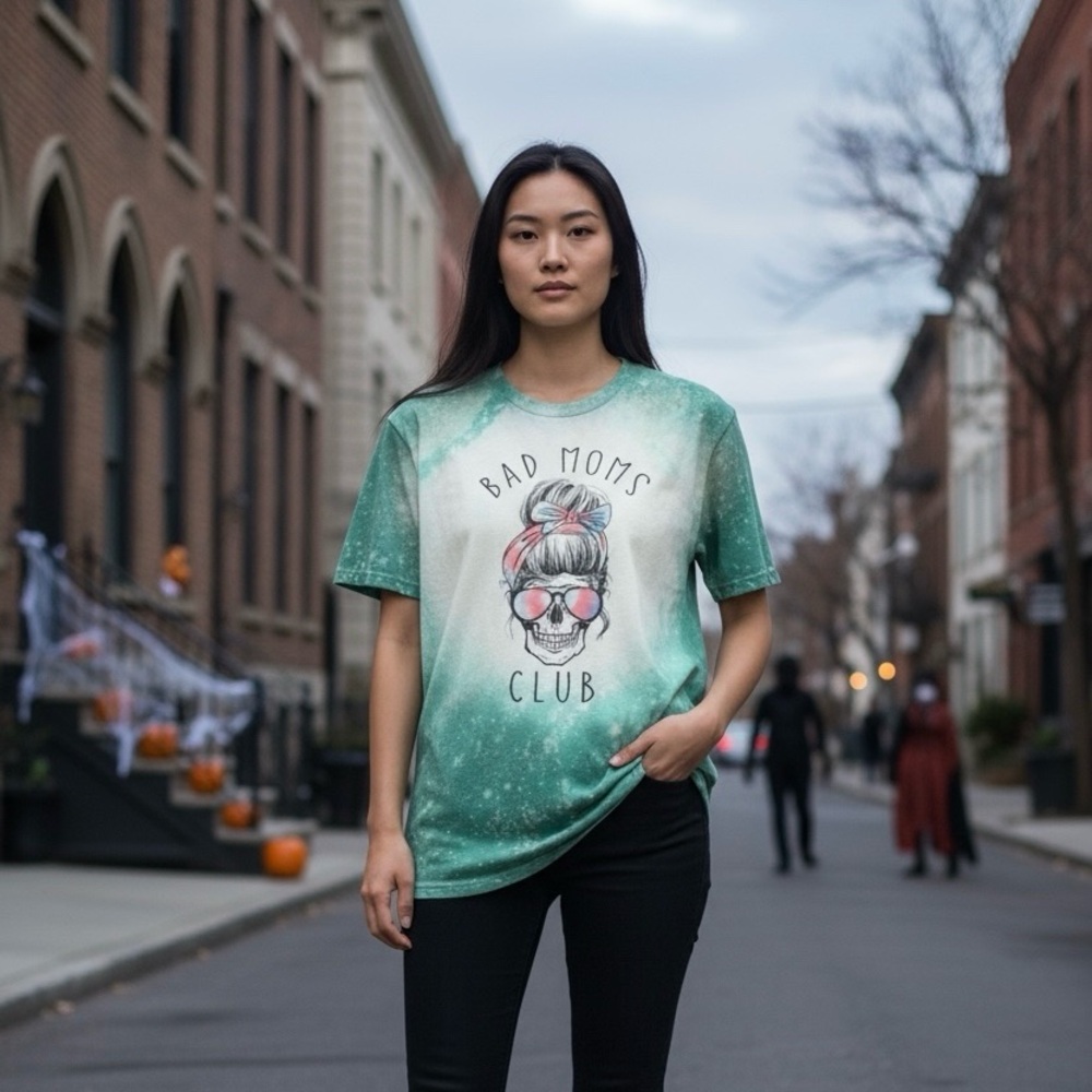 Halloween Bad Moms Club Bleached Tee